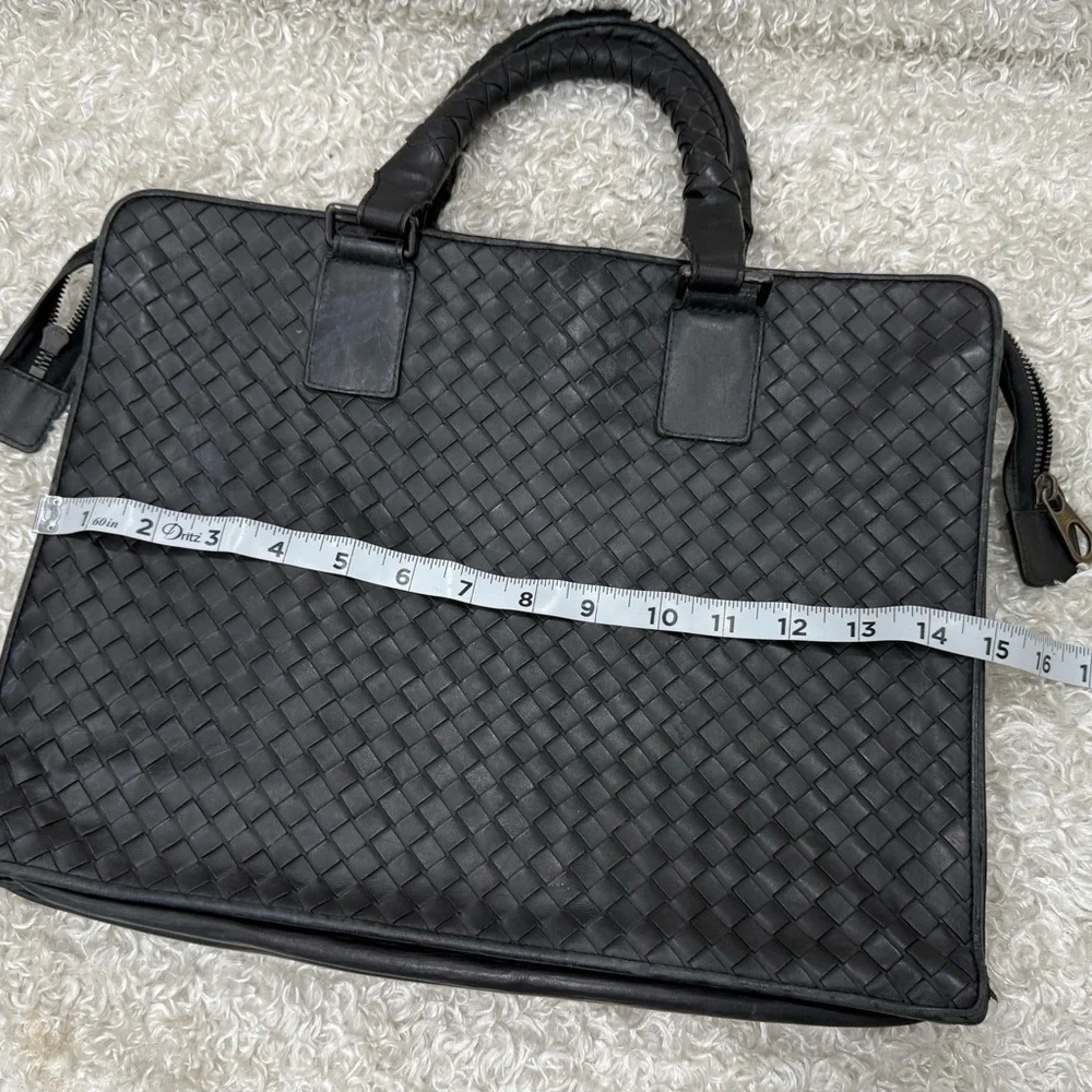 Bottega Veneta Dark Grey Intrecciato Leather Laptop Briefcase